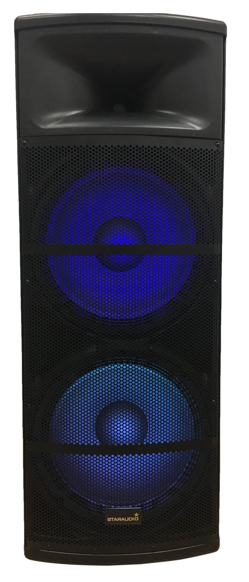 party dual 15 inch powered pa stage karaoke speaker with usb sd card bluetooth led rgb light 2channel handheld mic system