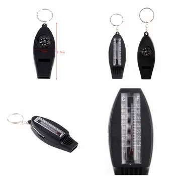 

Outdoor Tool Survival Whistle Compass Multifunction 4 In 1 Mini Magnifying Thermometer + Keychain Travel Emergency Tools