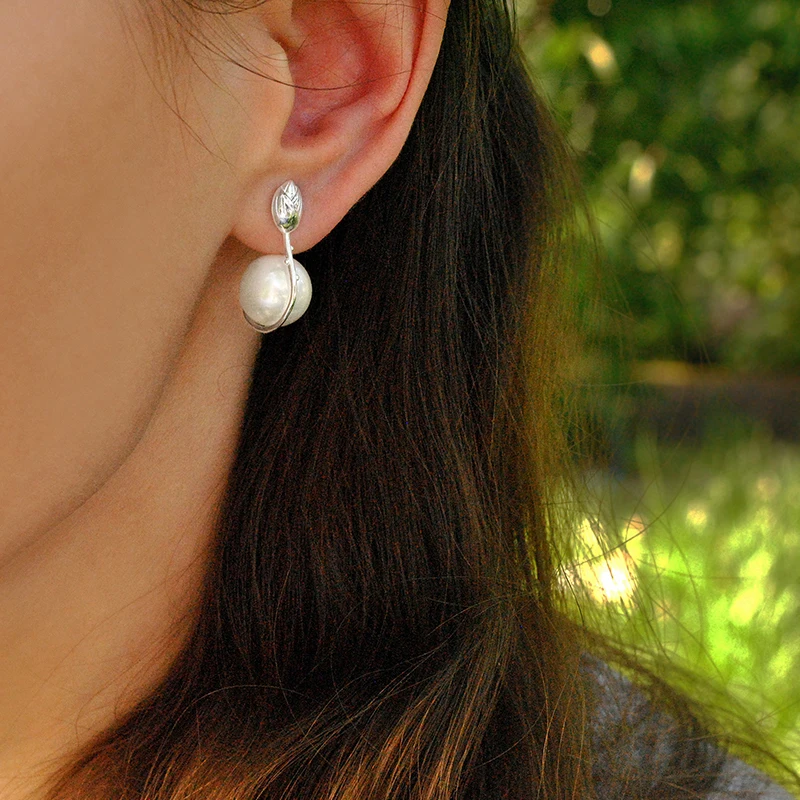 Najtaniej Lotus Fun prawdziwe 925 srebro kolczyki Handmade Fine Jewelry Lotus Flower matka kolczyki z perłami dla kobiet Brincos