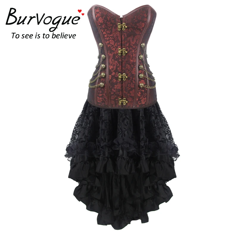 

Burvogue Plus Size Vintage Overbust Jacquard Corsets Party Steampunk Lace Maxi Corset Dress Victorian Retro Gothic Corsets Skirt