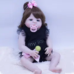 22 дюймов Кукла Reborn Baby Doll для 55 см реалистичные кудри Все Силиконовые живые Reborn Baby Doll и розовая соска для девочек игрушка