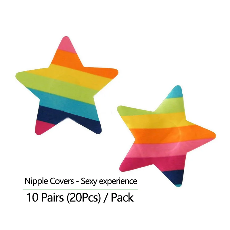 

Sexy experience 10 pairs (20 Pcs) Rainbow colors Print Stars Breast Pasties Nipple Covers - non-sensitizing adhesive with a soft