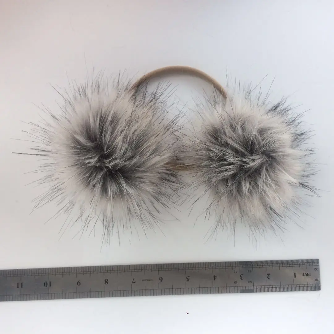 

newborn photo props baby baby hair pins Elastic raccoon fox faux fur pom poms rubber girl hair accessories children's hairbands
