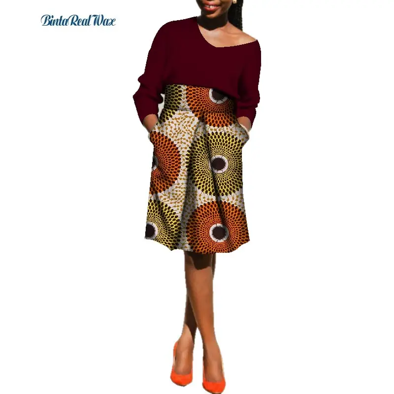 Базен Riche Африки женская одежда 100% хлопковый топ с длинными рукавами и юбки Африканский принт 2 шт. юбка наборы для Для женщин WY380