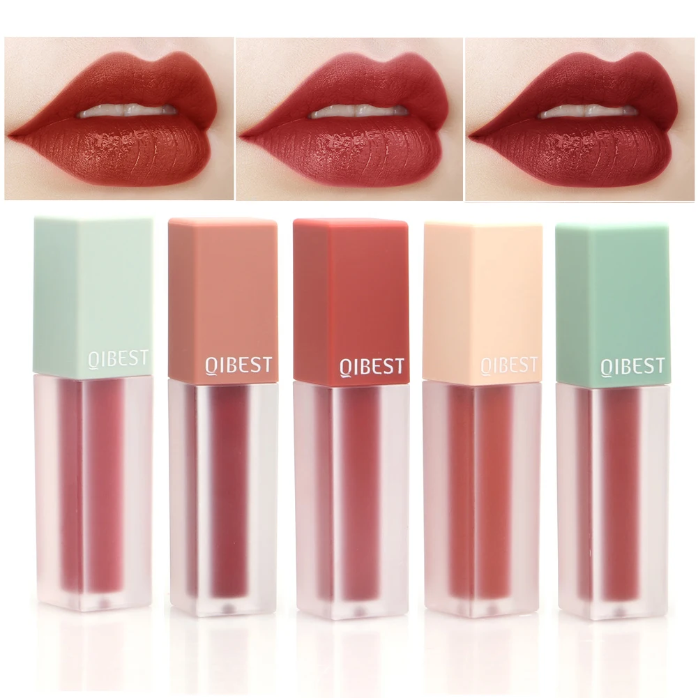 QIBEST 5 Colors Waterproof Liquid Lip Gloss Matte Velvet Lipstick Sweet Red Glaze Tint Makeup Long Lasting Cosmetics TSLM1 | Красота и