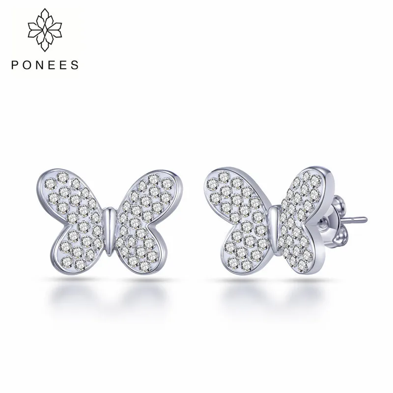 

PONEES New European And American Fashion Personality White Butterfly Ear Rhodium Color For Women Girls Gift