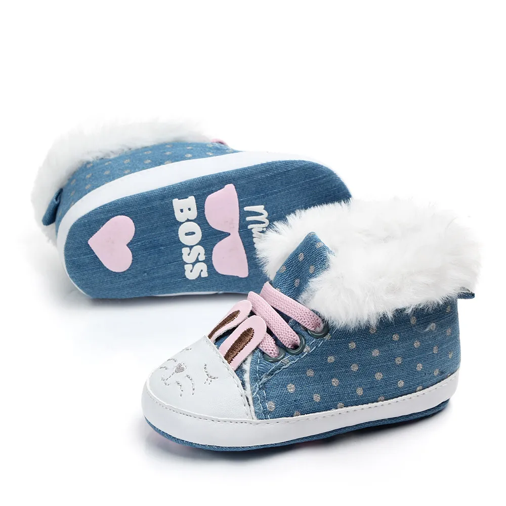 Новинка; Милые парусиновые зимние плюшевые ботинки с кроликом для малышей; ботинки для мальчиков и девочек; очень теплая обувь для малышей