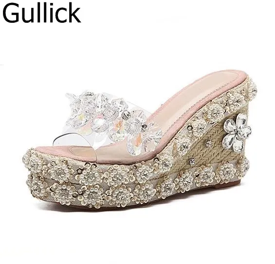 Flower Crystal String Bead Wedge Sandals Cut-out Peep Toe PVC Transparent Summer Dress Shoes Rope Braided Platform Wedge Sandals Flower Crystal String Bead Wedge Sandals Cut-out Peep Toe PVC Transparent Summer Dress Shoes Rope Braided Platform Wedge Sandals