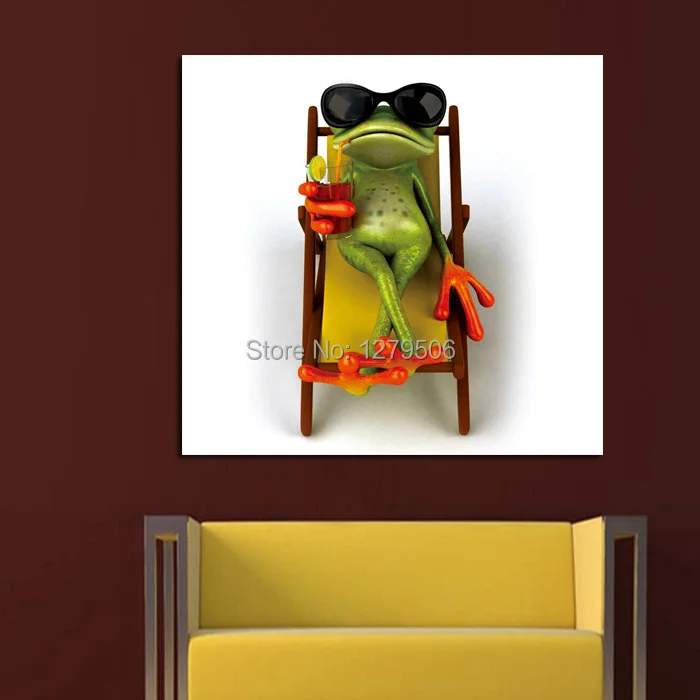 

Handmade Abstract Modern Art Sunbathing Mr. Frog Abstract Decor Lovely Animal Oil Painting On Canvas For Living Room Decor