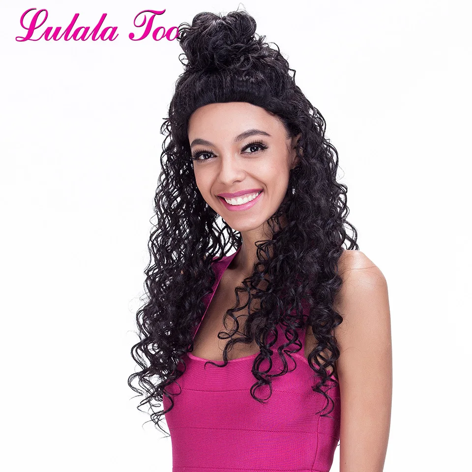 

Black Curly Synthetic Lace Front Wig For African American Women 28inch Heat Resistant Hair Replacement Fiber Full Wig Extensions