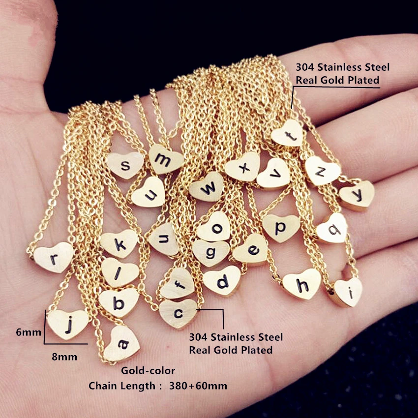 Tiny Dainty Srdce Počáteční náhrdelníky Přívěsky Přizpůsobené šperky Nerezová ocel Rose Gold Abeceda Letter Náhrdelník Ženy Dárek