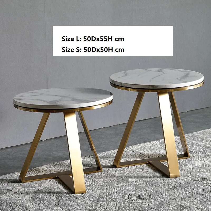 Nordic marble side round table angle post-modern light luxury living room stainless steel gold-plated small coffee table