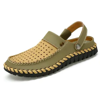 

Men 000% Genuine Leather New Famous Brand Casual Men Sandals Slippers Summer Shoes Beach Flip Flops Chinelo Masculi