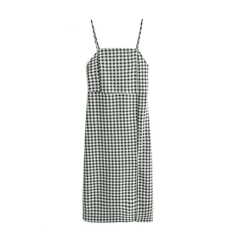 

Summer Sling Slash Neck Dress Women Bohemian Plaid Sleeveless Dress Women Elegant Casual Keen-Length Dress Straight Sundress