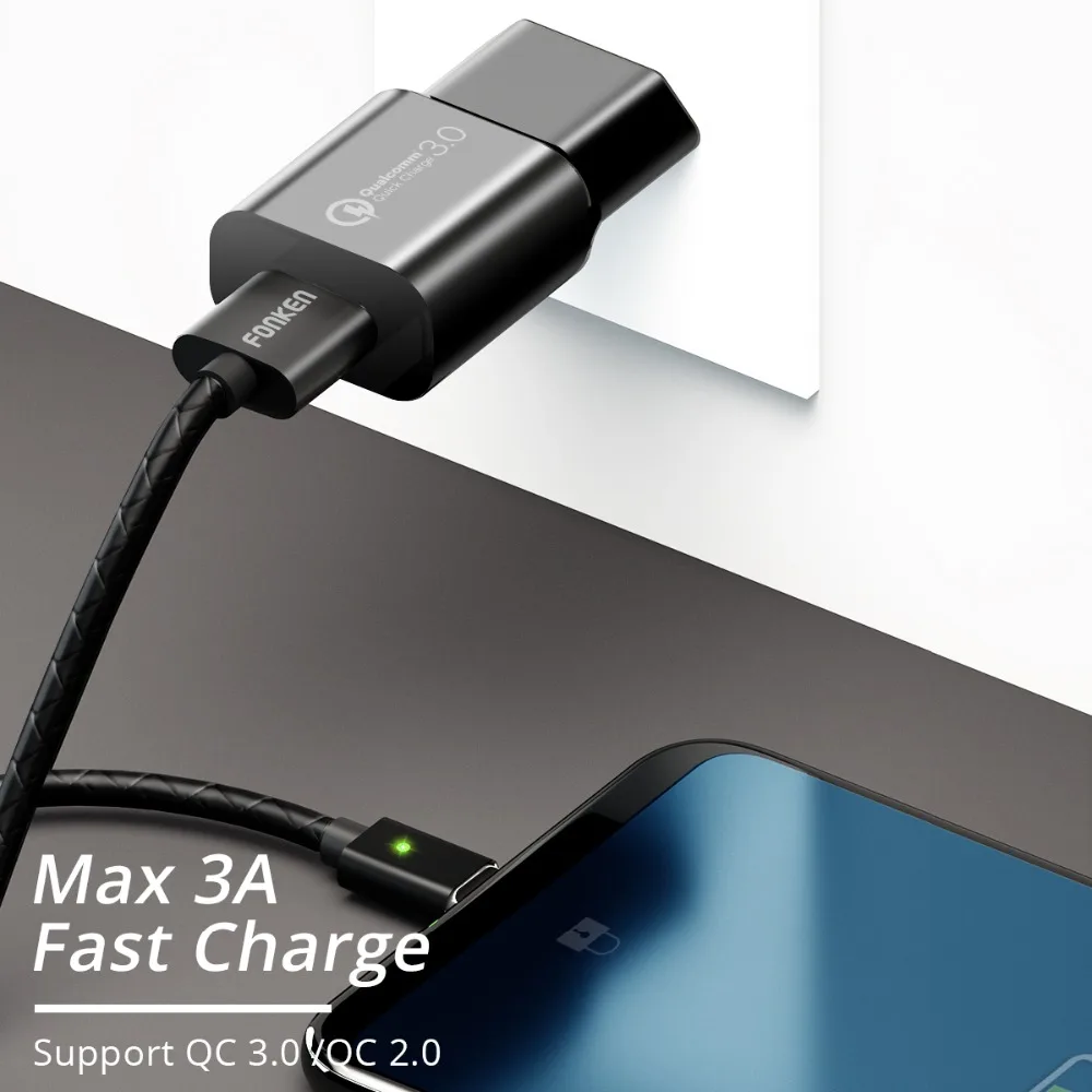 FONKEN USB نوع C كابل مغناطيسي سريع شاحن المغناطيس USB C كابل البيانات مزامنة الهاتف كابلات سريعة شحن Led نوع المحمول -C الحبل