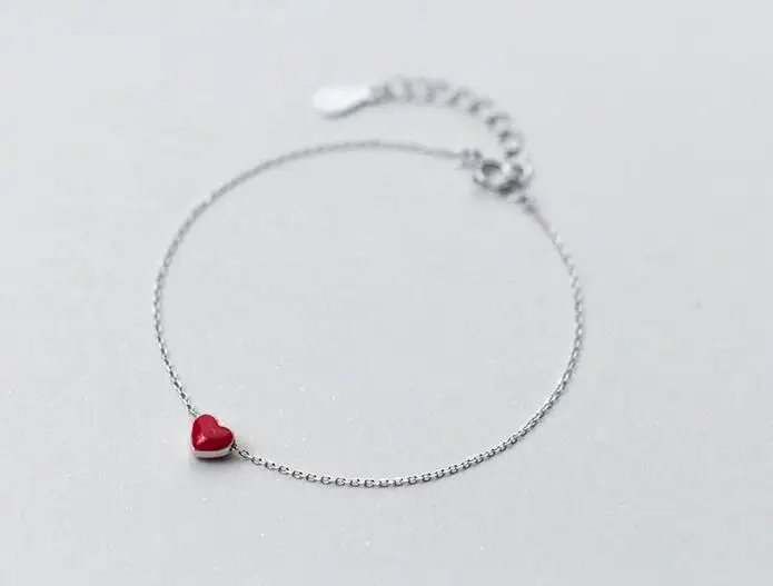 

1pc 100% Real. 925 Sterling Silver Jewelry Red Heart Chain Bracelet GTLs433