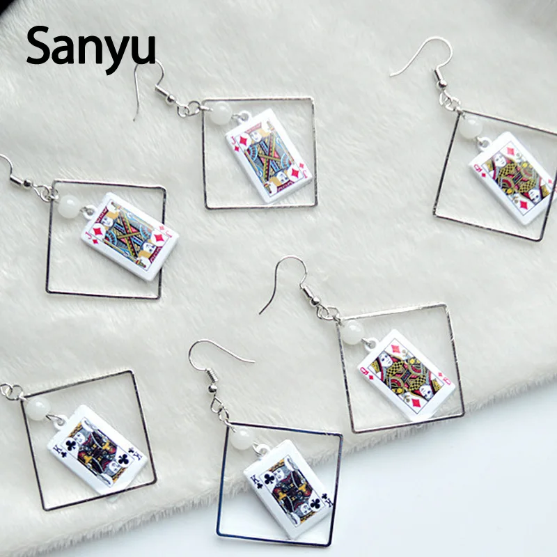 

Korea Fashion Geometric Funy Poker Earrings Creative Playing Cards Drop Earring for Girl birthday party Earring Unique jewelry