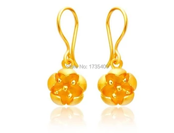 

Best 24K Yellow Gold Earrings / 3D Lucky Full Flower Dangle Earring / 5.55g