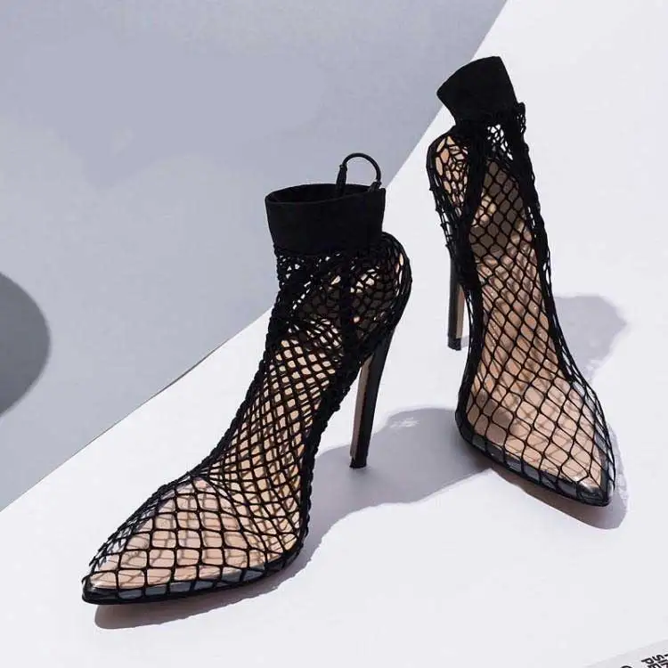 Altos Rojo Zapatos Beige rojo Tacones Correa Bombas Negro Patchwork De negro Nude Pvc Mujeres Punta Calcetín Malla Clara Hueco Diseño Sexy RUwY7qO8