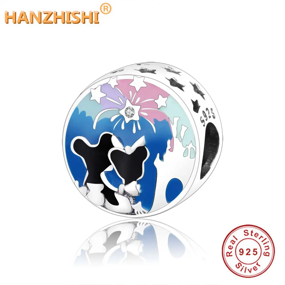 

100% 925 Sterling Silver Bead Mickey and Minnie Fireworks Beads Fit Original Pandora Charm Bracelet For Women Gift DIY Jewelry