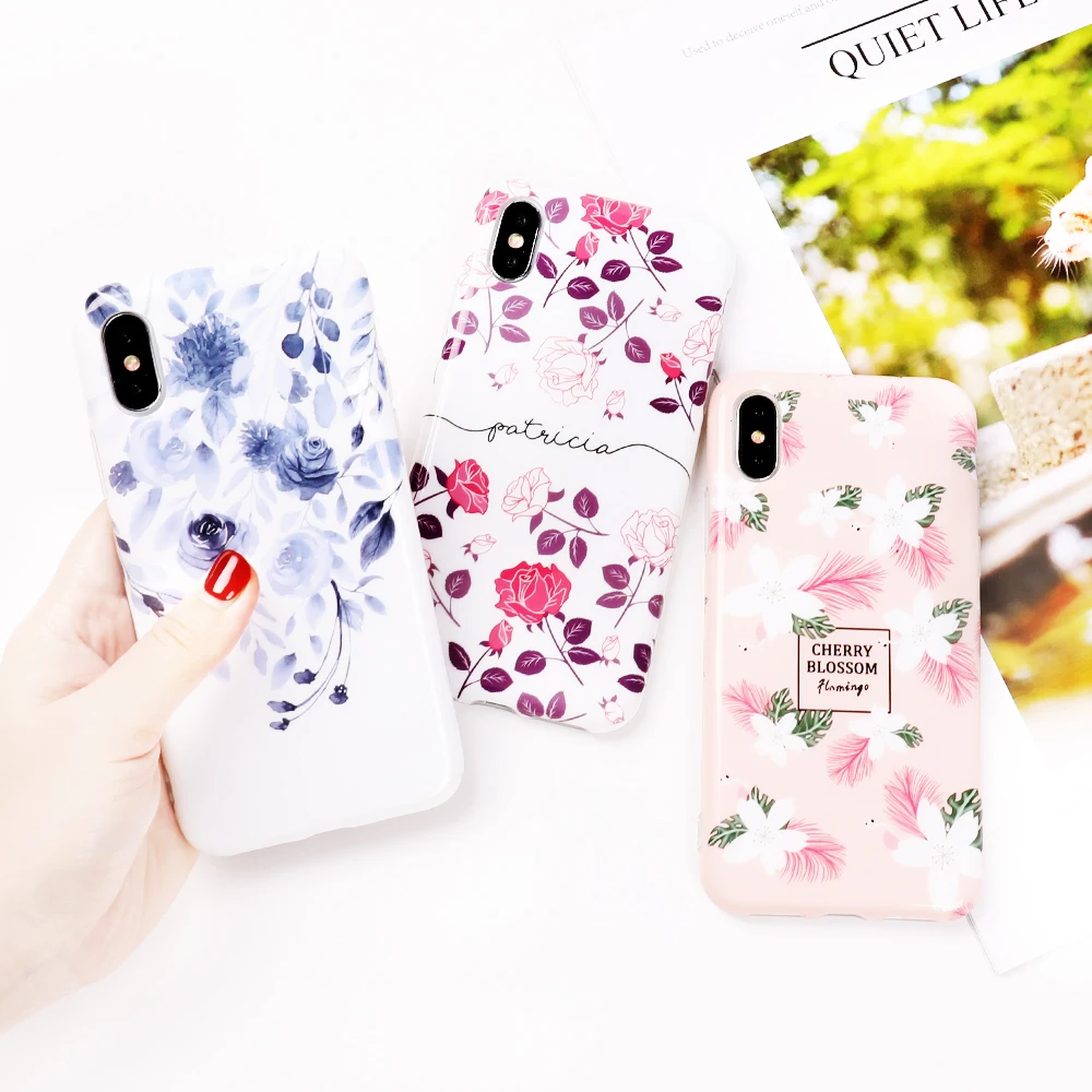 

UBERAY Case For iPhone XS XR XS Max X 6 6s 7 8 Plus Flower Leaves Fashion IMD Soft Protective Phone Back Cover Cases Gifts