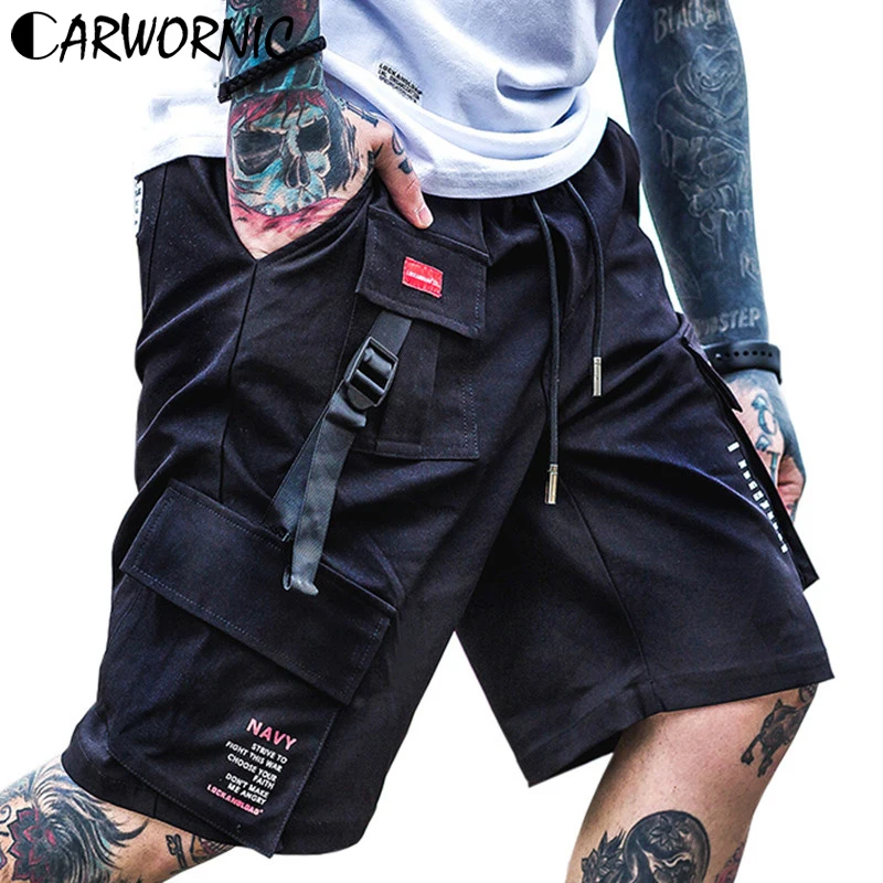 CARWORNIC уличная карго шорты Джоггеры мужские мешковатые Harajuku хип хоп шорты многокарманный военный тактический эластичные повседневные шорты