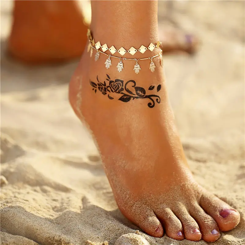 Bohemian Silver Heart Multi Chain Anklet Ankle Bracelet