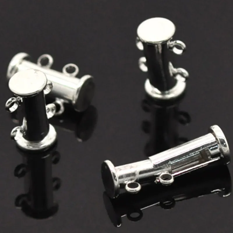 25 Sets Silver Plated 2 Strands Slide Clasps For Necklaces In