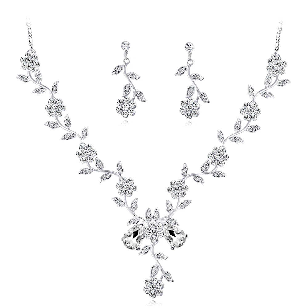 

SET0046 Fashion Crystal Plant Beauty Flower Shape Crystal Wedding Jewelry Set For Women