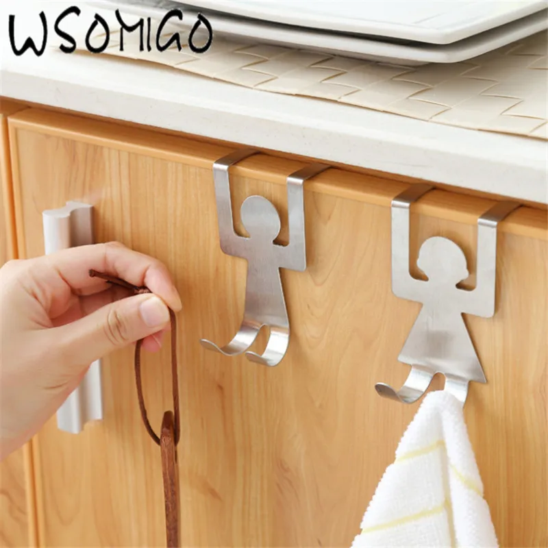 

WSOMIGO 2pc Stainless Steel Lovers Shaped Hooks Up Cartoon Kitchen Holder Gadget Hanger Humanoid Door Hook Kitchen Accessories-S
