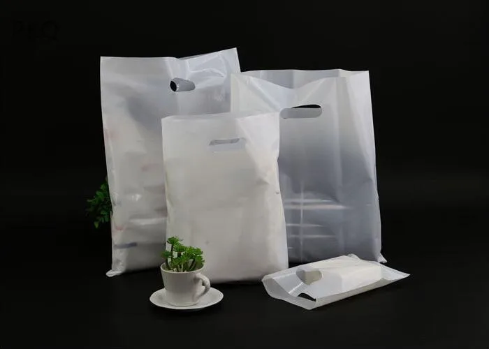 

50pcs White Plastic Bag with Handle Translucent Packaging Bag Large Shopping Bag Fort Clothing Gift Packing
