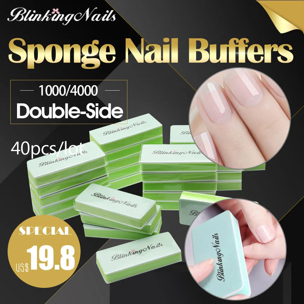 BlinkingNails Green and White Block Nail Buffer 10 pcs x 4 Buffer for