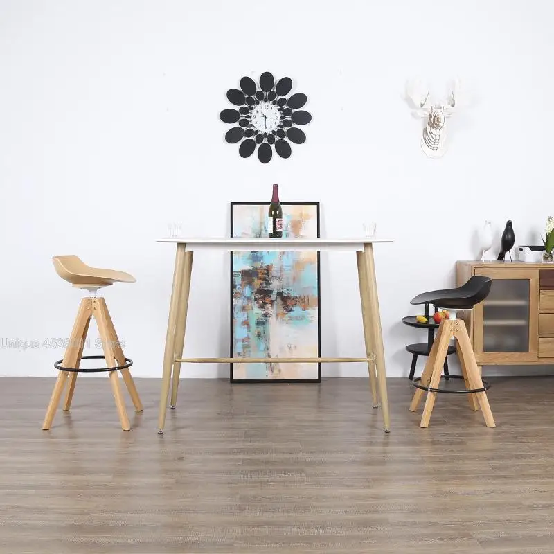 

Nordic solid wood bar chair simple high chair rotating bar chair front bar stool