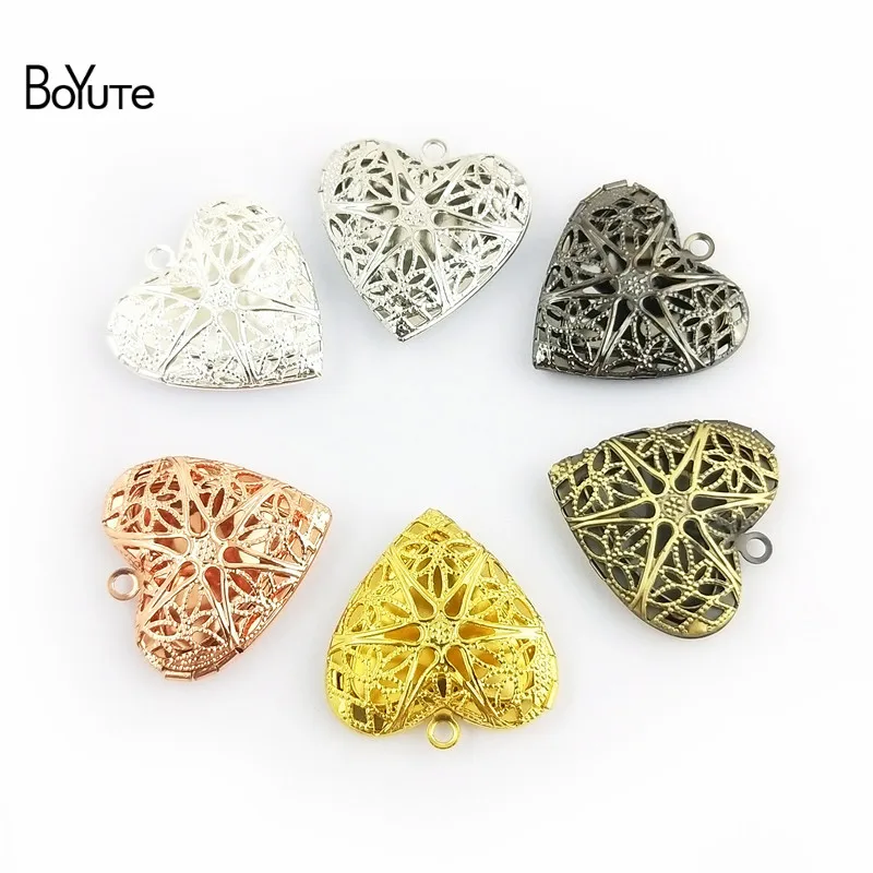 BoYuTe 10Pcs 26MM Filigree Heart Photo Locket Metal Brass Locket Jewelry Pendant (1)