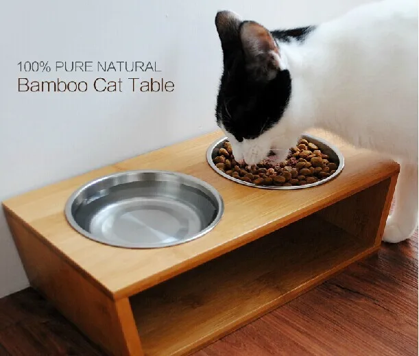 Free shipping pet cat dog puppy dinner table natural bamboo wooden