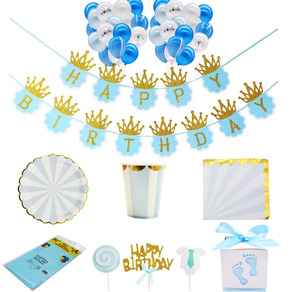 

121pcs/set Disposable Tableware Banner flower Candy box party supplies Birthday Baby shower wedding festival Ballon Decoration