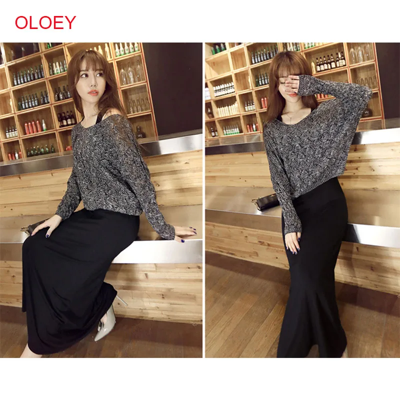 OLOEY Two Piece Set Knit Dress 2019 Winter Sweater Suit for Women Set Autumn Dress+Pullover Sweater Loose Suit 