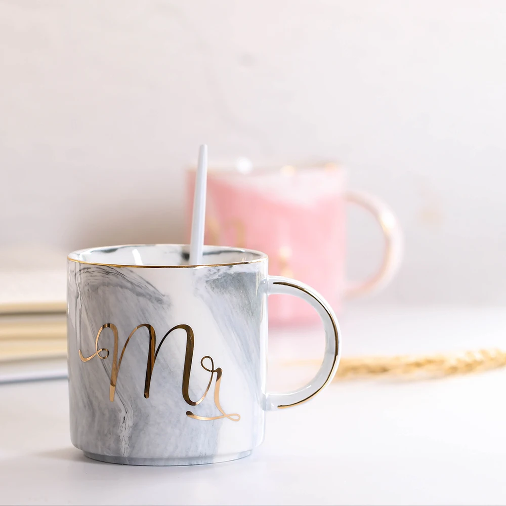 Lekoch Керамика кружка костяного фарфора чашки серый розовый Цвета мистер и миссис кружки Мрамор узор Пномпень Чай молоко чашки и Кружки подарки
