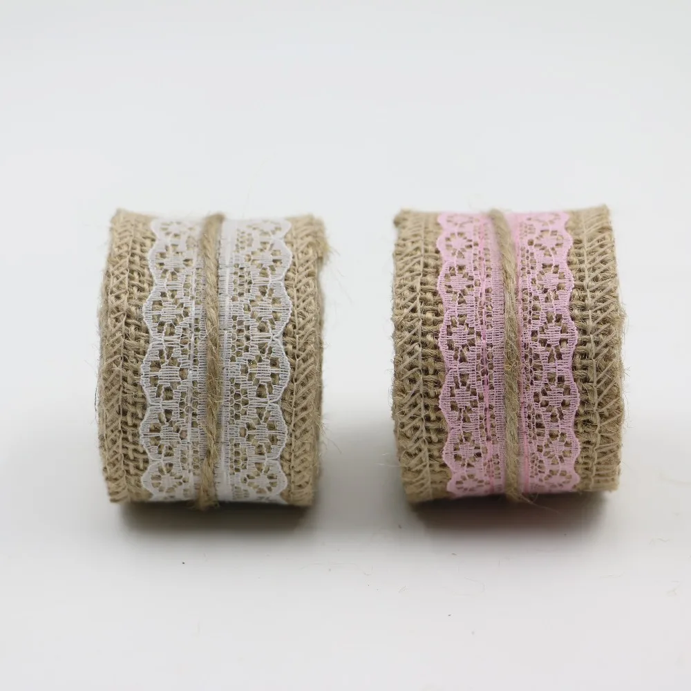 

4cm wide 2 meter 0.03kg Natural Trims Tape Rustic Wedding Party Natural Jute Burlap Hessian Ribbon with Lace christmas DIY x597