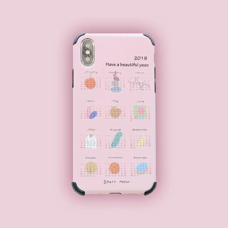 

Cute calendar case for iphone 6/7/8/8plus xs max Dirt-resistant Waterproof Half-wrapped Case Matte Patterned
