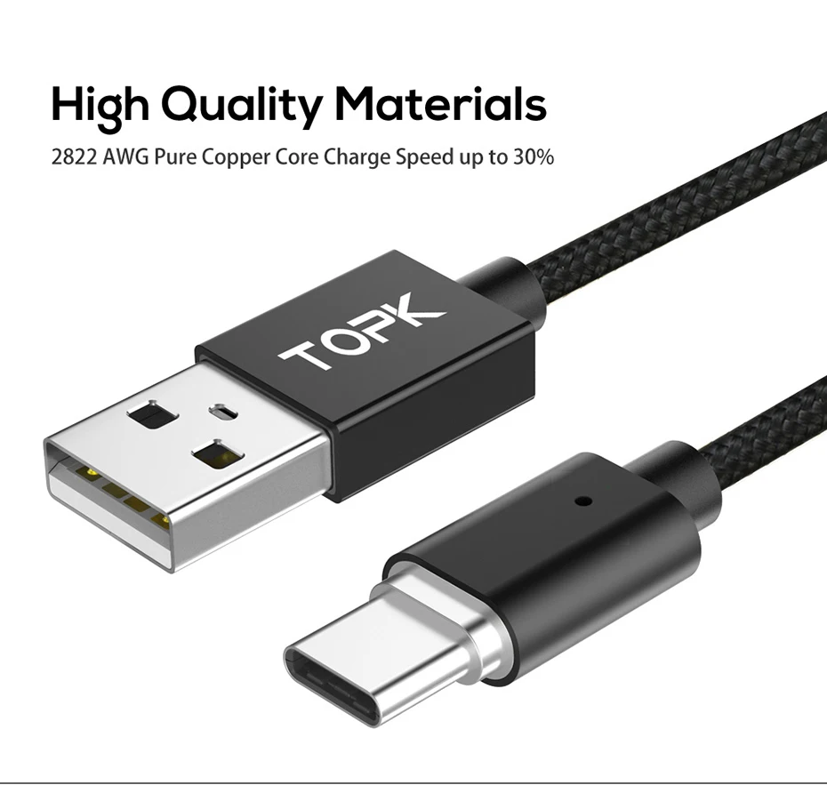 TOPK AM21 Магнитный кабель usb type-C и кабель Micro USB с нейлоновой оплеткой светодиодный индикатор синхронизации данных Магнитный кабель для зарядки