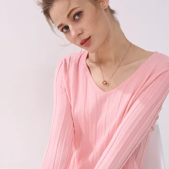 

Spring and Autumn Knitwear Women's Solid Color Pit Sweater Long Sleeve V-neck Slim Base