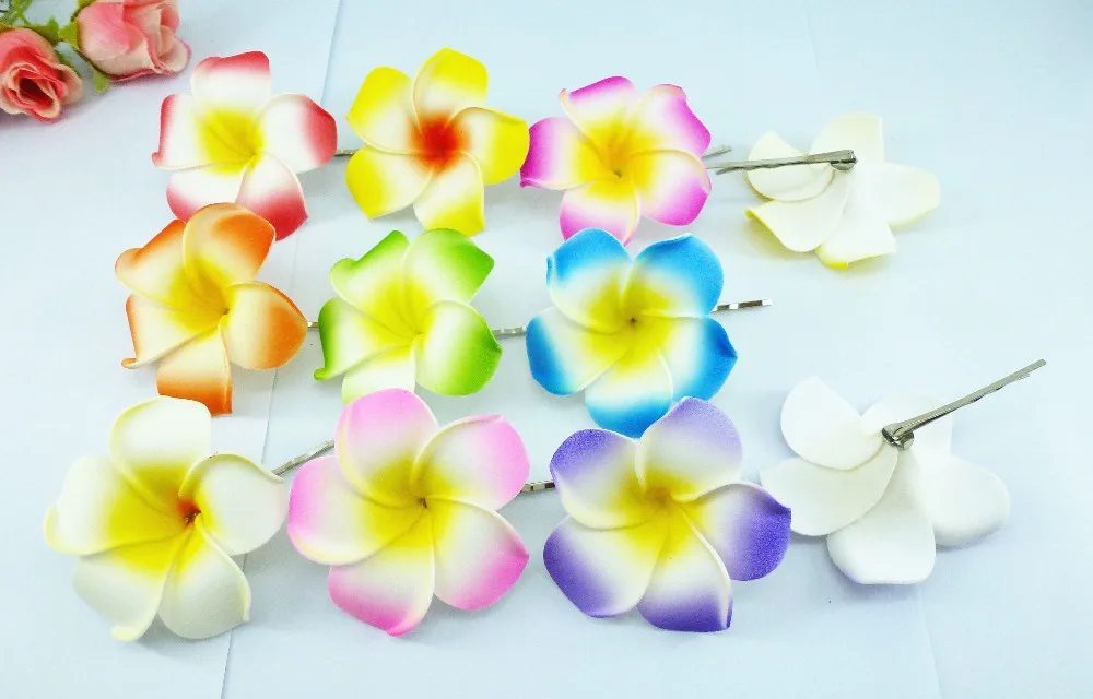 20 Новый смешанный цвет пена Гавайский цветок Плюмерия Frangipani цветок свадебные зажимы для волос 6 см