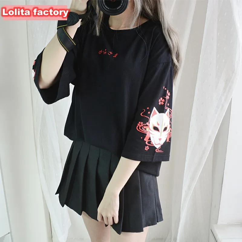 

Loose T-shirt tie with Stupid Fox Ancient Style Japanese Cool Girls New Summer Dress Student Short-sleeved Fashion BF MY-T1