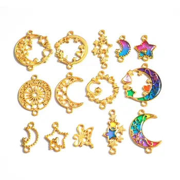 

9Pcs Magic Moon Star Pendant Metal Frame Jewelry UV Resin Charms Bezel Setting