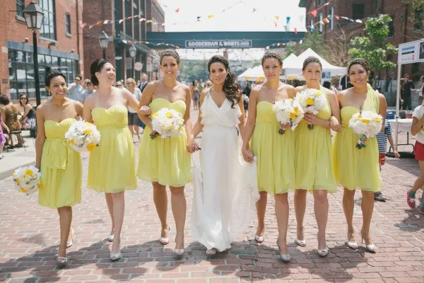 

free shipping Yellow chiffon short bridesmaid dresses 2015 new hot Sexy sweetheart custom made high quality elegant knee length