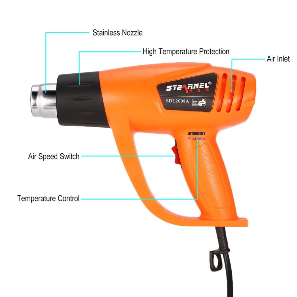 SDL-2008A 2000 Вт Электрический горячий воздушный тепловой пистолет с регулируемой температурой термоусадочная пленка для зачистки краски растворитель DIY инструмент сопло ЕС