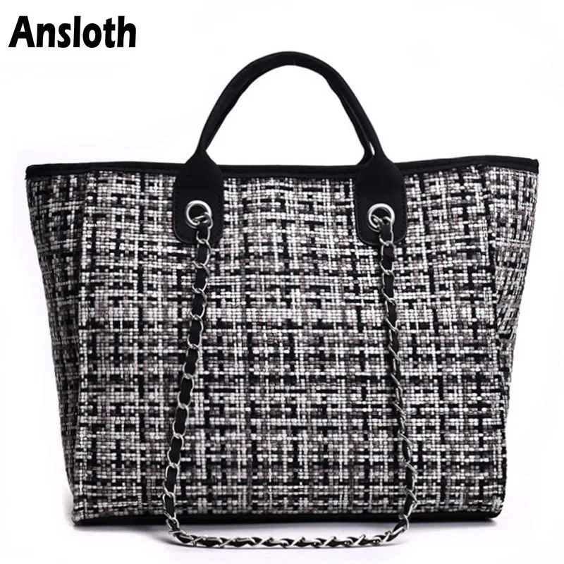 Ansloth الشتاء الكلاسيكية منقوشة المرأة حقائب الصوف حقيبة للنساء حقائب كتف خليط سلسلة حقيبة كبيرة الأعلى مقبض حقيبة HPS217 Ansloth الشتاء الكلاسيكية منقوشة المرأة حقائب الصوف حقيبة للنساء حقائب كتف خليط سلسلة حقيبة كبيرة الأعلى مقبض حقيبة HPS217