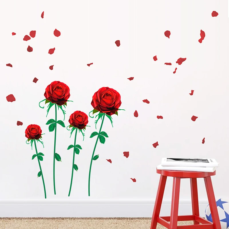 

Rose Flora Wall Stickers Home Decals Print Love Flower PVC Posters For Girls Bedroom Decorative Wedd