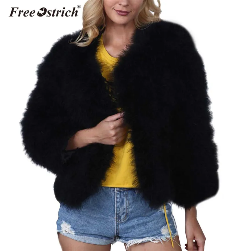 

Free Ostrich Warm Winter Faux Fur Coat Women Black Furry Short Thick Warm Fur Coat High Quality Outerwear Overcoat Female D45